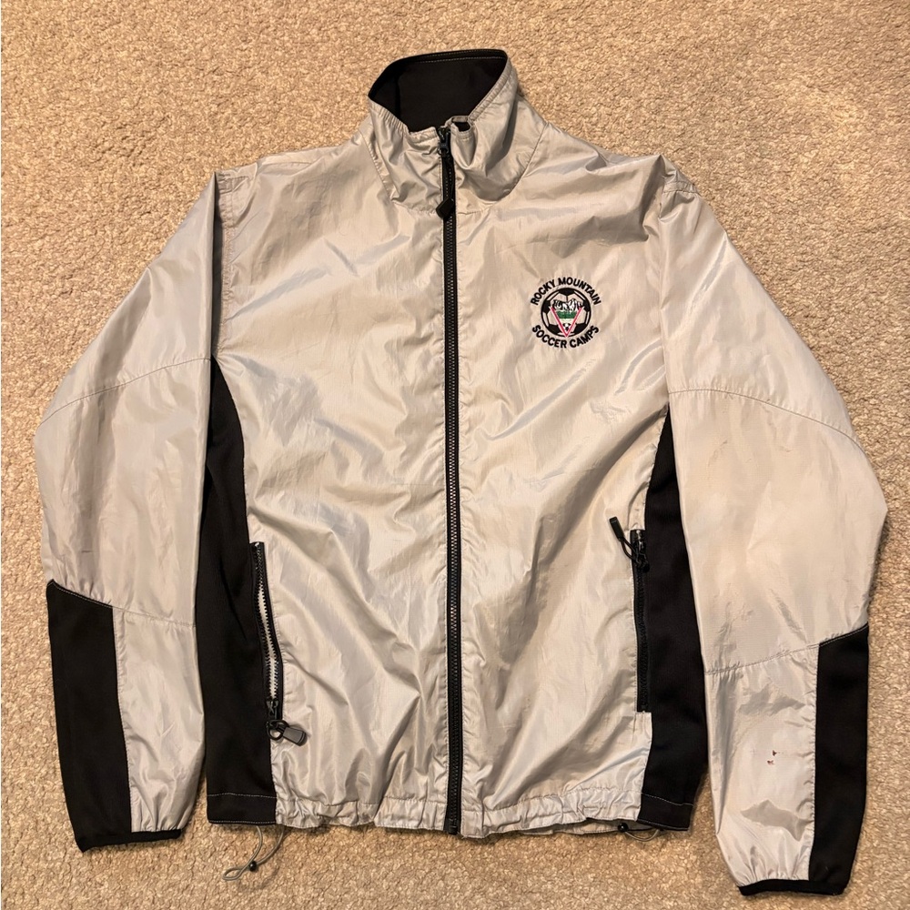 Men's Silver and Black Windbreaker Jacket